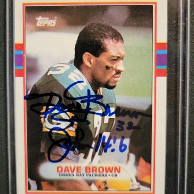Sale Photo Thumbnail #734: Topps Brown/Sharpe/ Waller. NO COA's for signed cards
1989 Topps Dave Brown SIGNED AND INSCRIPTED
1991 Saranac Sterling Sharpe Singed
1957 Topps Ron Waller
