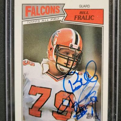 Sale Photo Thumbnail #742: 1979 Topps Steve Bartkowski Signed NO COA
1987 Topps Bill Fralic Signed NO COA 
1990 Score Keith Jones Signed NO COA.  
Signed cards have no COA's.