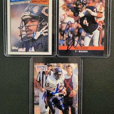 Sale Photo Thumbnail #749: 1987 Topps Mike Singletary SIGNED, 
1990 Pro Set Jim Convert SIGNED
1991 Pro Set Mark Carrier. SIGNED
NO COA's for signed cards