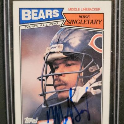 Sale Photo Thumbnail #750: 1987 Topps Mike Singletary SIGNED, 
1990 Pro Set Jim Convert SIGNED
1991 Pro Set Mark Carrier. SIGNED
NO COA's for signed cards