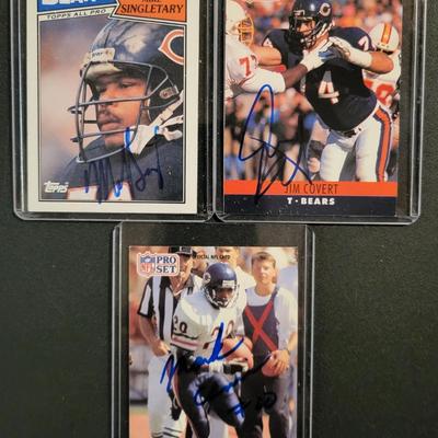 Sale Photo Thumbnail #756: 1987 Topps Mike Singletary SIGNED, 
1990 Pro Set Jim Convert SIGNED
1991 Pro Set Mark Carrier. SIGNED
NO COA's for signed cards