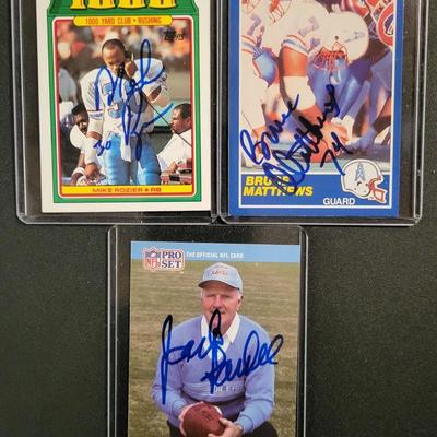 Sale Photo Thumbnail #772: 1988 Topps Mike Rozier, SIGNED NO COA
 1989 Score Bruce Matthews SIGNED NO COA
1990 Pro Set Jack Pardee SIGNED NO COA
. NO COA'S for signed cards