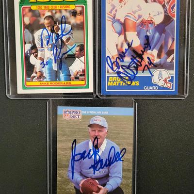 Sale Photo Thumbnail #765: 1988 Topps Mike Rozier, SIGNED NO COA
 1989 Score Bruce Matthews SIGNED NO COA
1990 Pro Set Jack Pardee SIGNED NO COA
. NO COA'S for signed cards