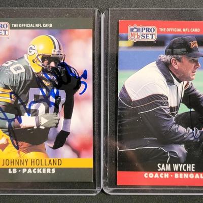 Sale Photo Thumbnail #778: 1990 Pro Set Johnny Holland, SIGNED NO COA
1990 Pro Set Sam Wyche. SIGNED NO COA
 NO COA'S for signed cards
