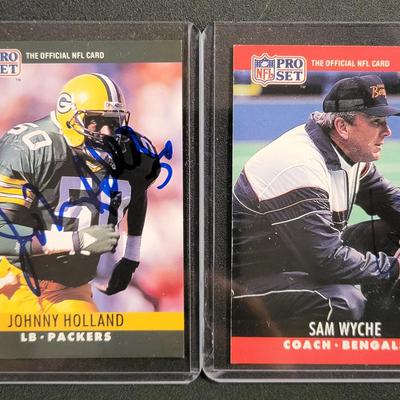 Sale Photo Thumbnail #773: 1990 Pro Set Johnny Holland, SIGNED NO COA
1990 Pro Set Sam Wyche. SIGNED NO COA
 NO COA'S for signed cards