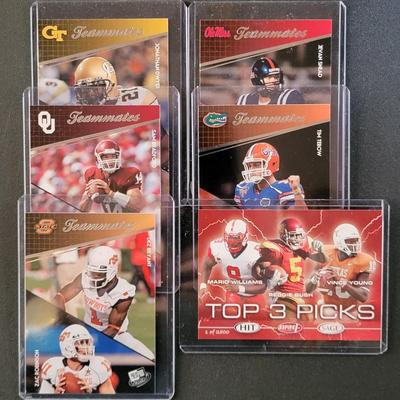 Sale Photo Thumbnail #784: 2010 PressPass Teamates
Tim Tebow/Aaron Hernandez, Dez Bryant/Zac Robinson, Jevan Snead/Dexter McCluster, Sam Bradford/Gerald McCoy
Johnathan Dwyer/Derrick Morgan
Hits Top 3 Mario Williams, Reggie Bush, Vince Young