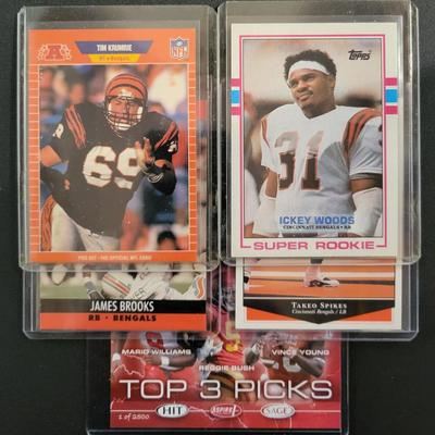 Sale Photo Thumbnail #847: 1989 Topps Ickey Woods, 1990 ProSet James Brooks, 1999 Upper Deck Takeo Spikes