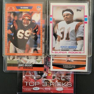 Sale Photo Thumbnail #842: 1989 Topps Ickey Woods, 1990 ProSet James Brooks, 1999 Upper Deck Takeo Spikes