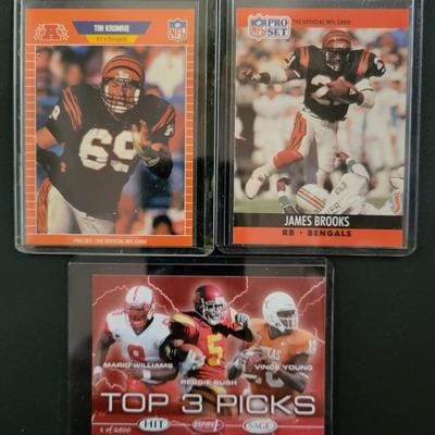 Sale Photo Thumbnail #845: 1989 Topps Ickey Woods, 1990 ProSet James Brooks, 1999 Upper Deck Takeo Spikes