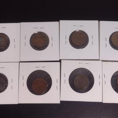 Set of Eight Indian Head Pennies Various Dates Circulated Condition (25)
