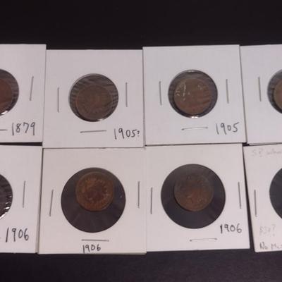 Set of Eight Indian Head Pennies Various Dates Circulated Condition (25)