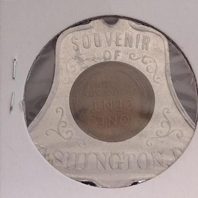 1937 Wheat Penny Encased in Novelty 'Keep and Never Go Broke' Souvenir of Washington, DC Card (27)