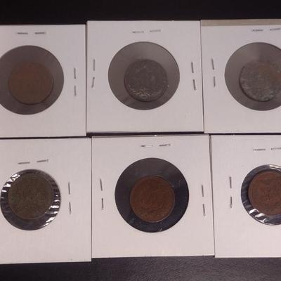 Set of Six Indian Head Pennies Various Dates Circulated Condition (30)