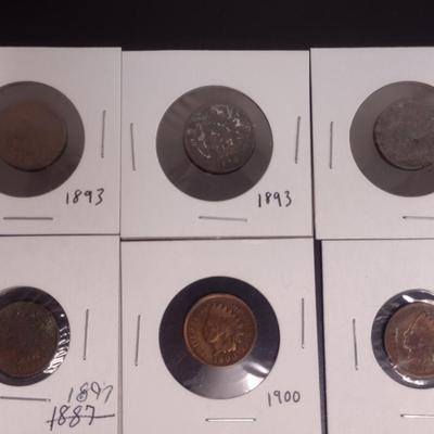 Set of Six Indian Head Pennies Various Dates Circulated Condition (30)