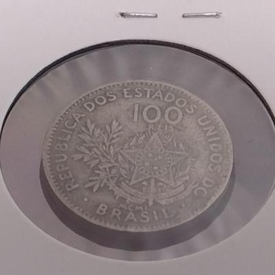 Pair of Antique Brazilian Silver Coins 100 and 200 Reis Circulated Condition (31)