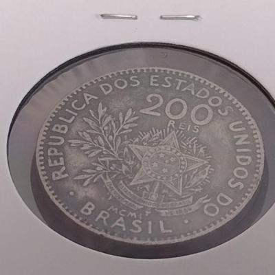 Pair of Antique Brazilian Silver Coins 100 and 200 Reis Circulated Condition (31)