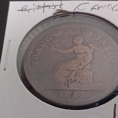 1813 Canadian Nova Scotia Trade and Navigation One Penny Token Circulated Condition (33)