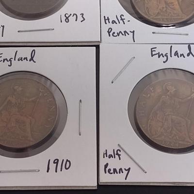 Set of Six Early Date British Half Pennies Circulated Condition (34)
