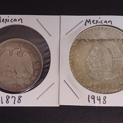 1878 and 1948 Mexican Centavos and 5 Pesos Silver Coins Circulated Condition (36)
