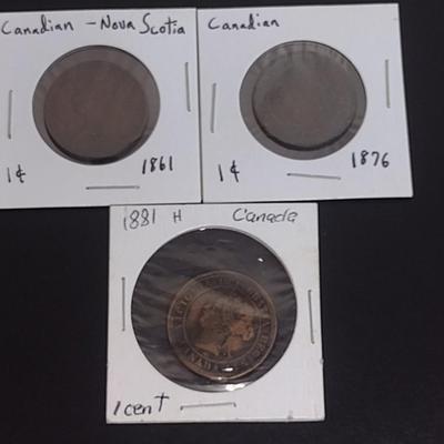 Set of Three 19th Century One Cent Coins Circulated Condition (38)