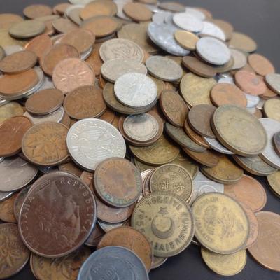 Collection of Brass, Bronze and Other Foreign Coins Various Dates and Denominations 2lbs (40)