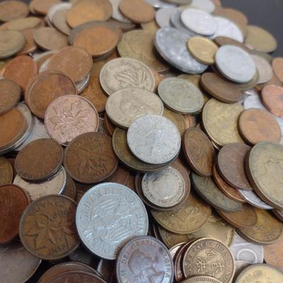 Collection of Brass, Bronze and Other Foreign Coins Various Dates and Denominations 2lbs (40)