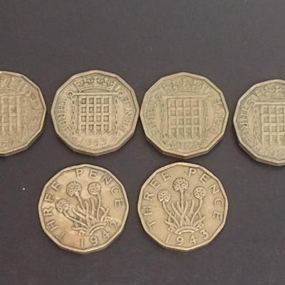 Set of Six Early 20th Century Dates British Three Pence Coins Circulated Condition (44)