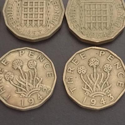 Set of Six Early 20th Century Dates British Three Pence Coins Circulated Condition (44)