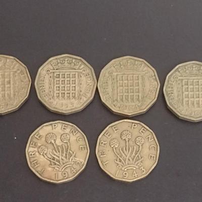 Set of Six Early 20th Century Dates British Three Pence Coins Circulated Condition (44)