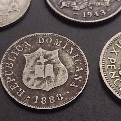 Set of Five Australian Six Pence and Other Foreign Coins of Interest Various Dates and Denominations Circulated Condition (45)