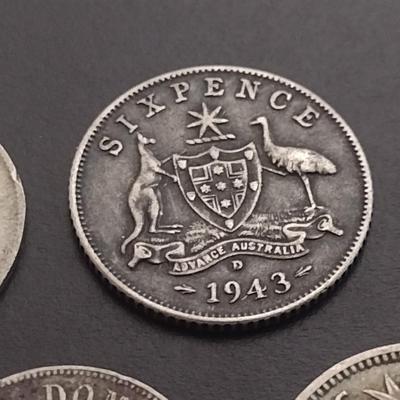 Set of Five Australian Six Pence and Other Foreign Coins of Interest Various Dates and Denominations Circulated Condition (45)