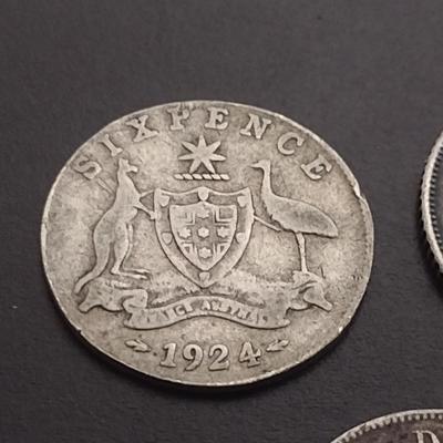 Set of Five Australian Six Pence and Other Foreign Coins of Interest Various Dates and Denominations Circulated Condition (45)