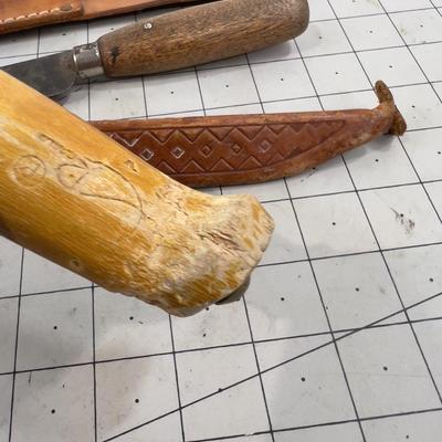 2 Vintage Knives with Leather Sheaths 