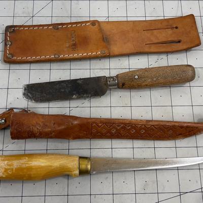 2 Vintage Knives with Leather Sheaths 
