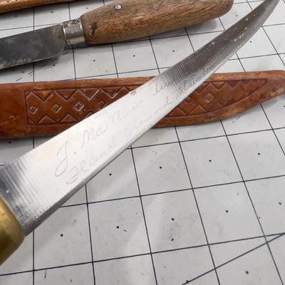 2 Vintage Knives with Leather Sheaths 