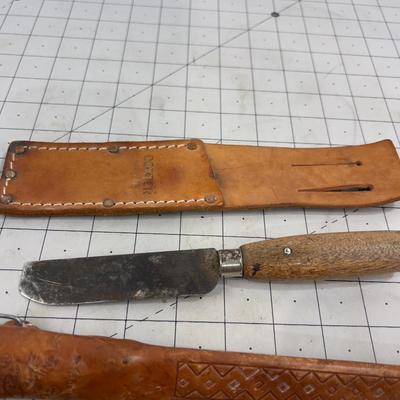 2 Vintage Knives with Leather Sheaths 