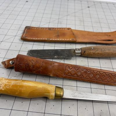2 Vintage Knives with Leather Sheaths 