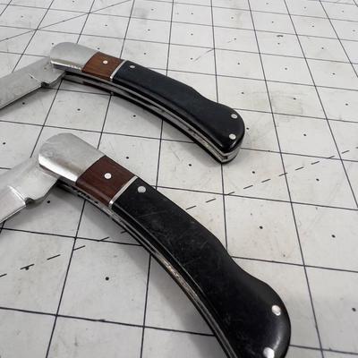 Pair of Iron Wood Handled Folding Knives