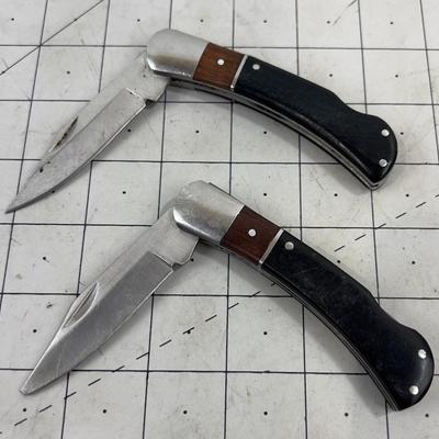Pair of Iron Wood Handled Folding Knives