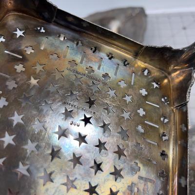 Silver Plated Items: Tray, Candle Sticks, Footed Dish Holder 