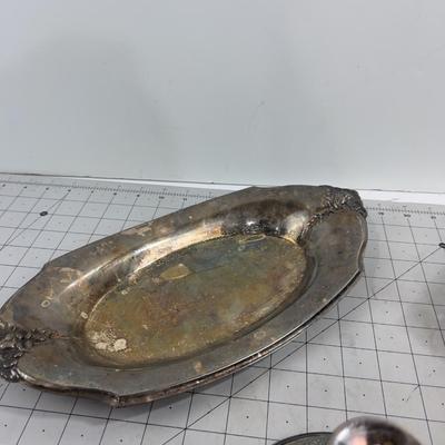 Silver Plated Items: Tray, Candle Sticks, Footed Dish Holder 