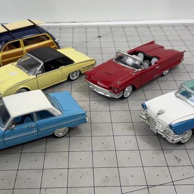 Die Cast Car Collection; Panel Wagon "Woody"  & 2 T- Bird, 2 Fairlane, 