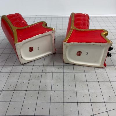 Lefton's Red Chair Girl & Boy Planters