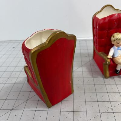 Lefton's Red Chair Girl & Boy Planters