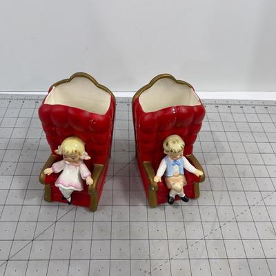 Lefton's Red Chair Girl & Boy Planters