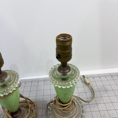 2 Awesome Green Glass Antique Lamps 