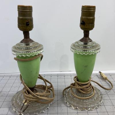 2 Awesome Green Glass Antique Lamps 