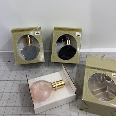(3) Perfume Atomizers, Glass, New old stock