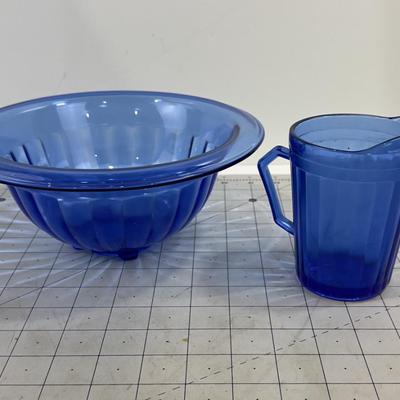Hazel Atlas BLUE Bowl & Cream Pitcher 