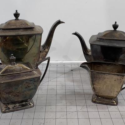 Pairpoint Silver Plated Tea & Coffee Set With Cream & Sugar 